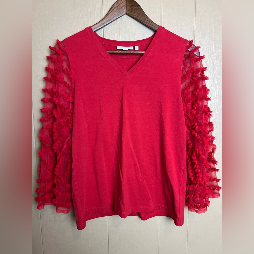Chico's Vibrant Red Top with Ruffled Sleeves